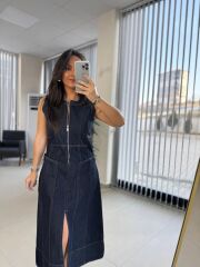 Fw 0360 Fermuar Detaylı Denim Elbise