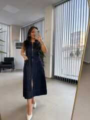 Fw 0360 Fermuar Detaylı Denim Elbise