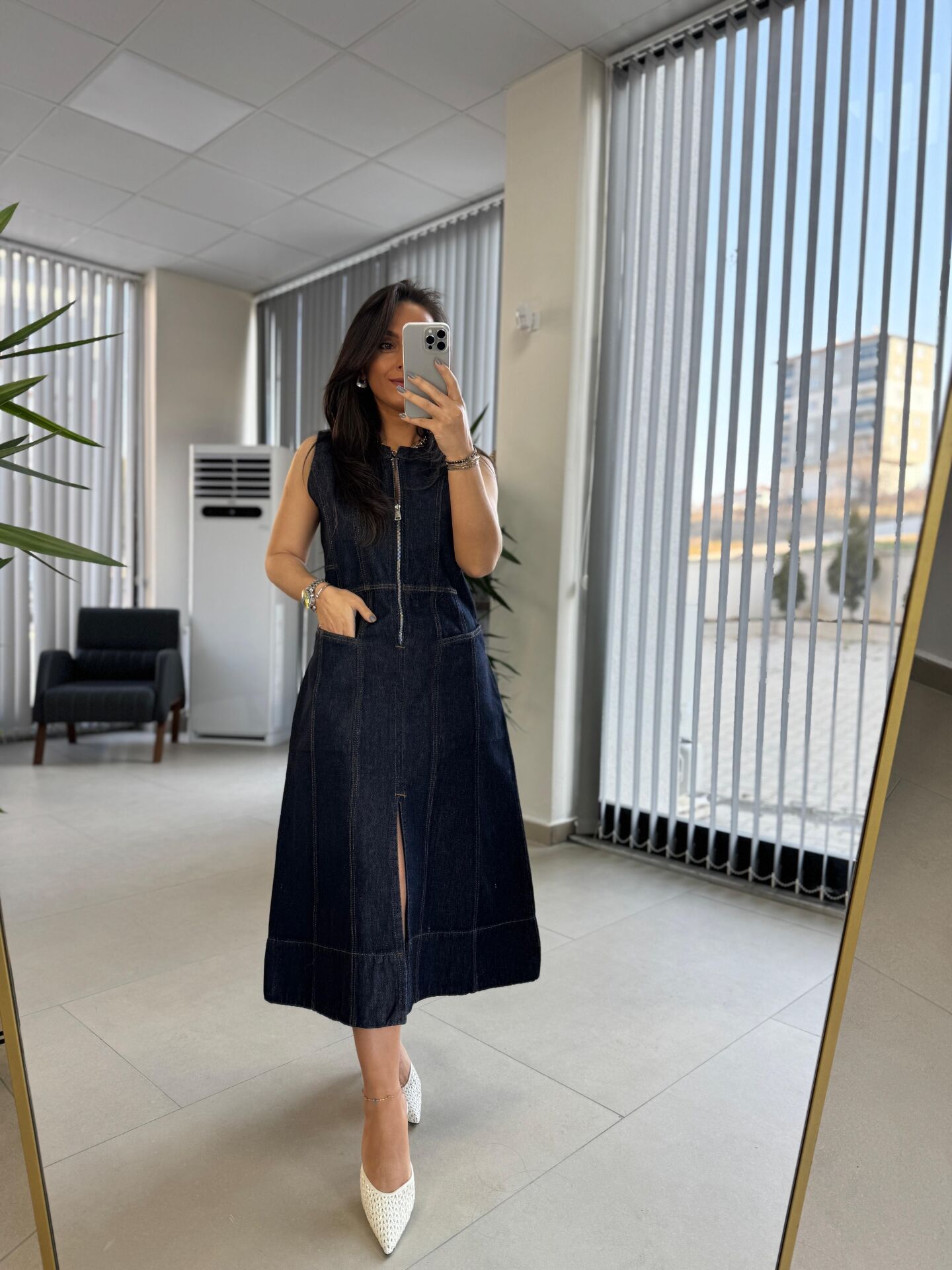 Fw 0360 Fermuar Detaylı Denim Elbise