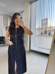 Fw 0360 Fermuar Detaylı Denim Elbise
