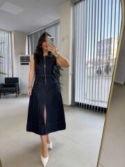 Fw 0360 Fermuar Detaylı Denim Elbise
