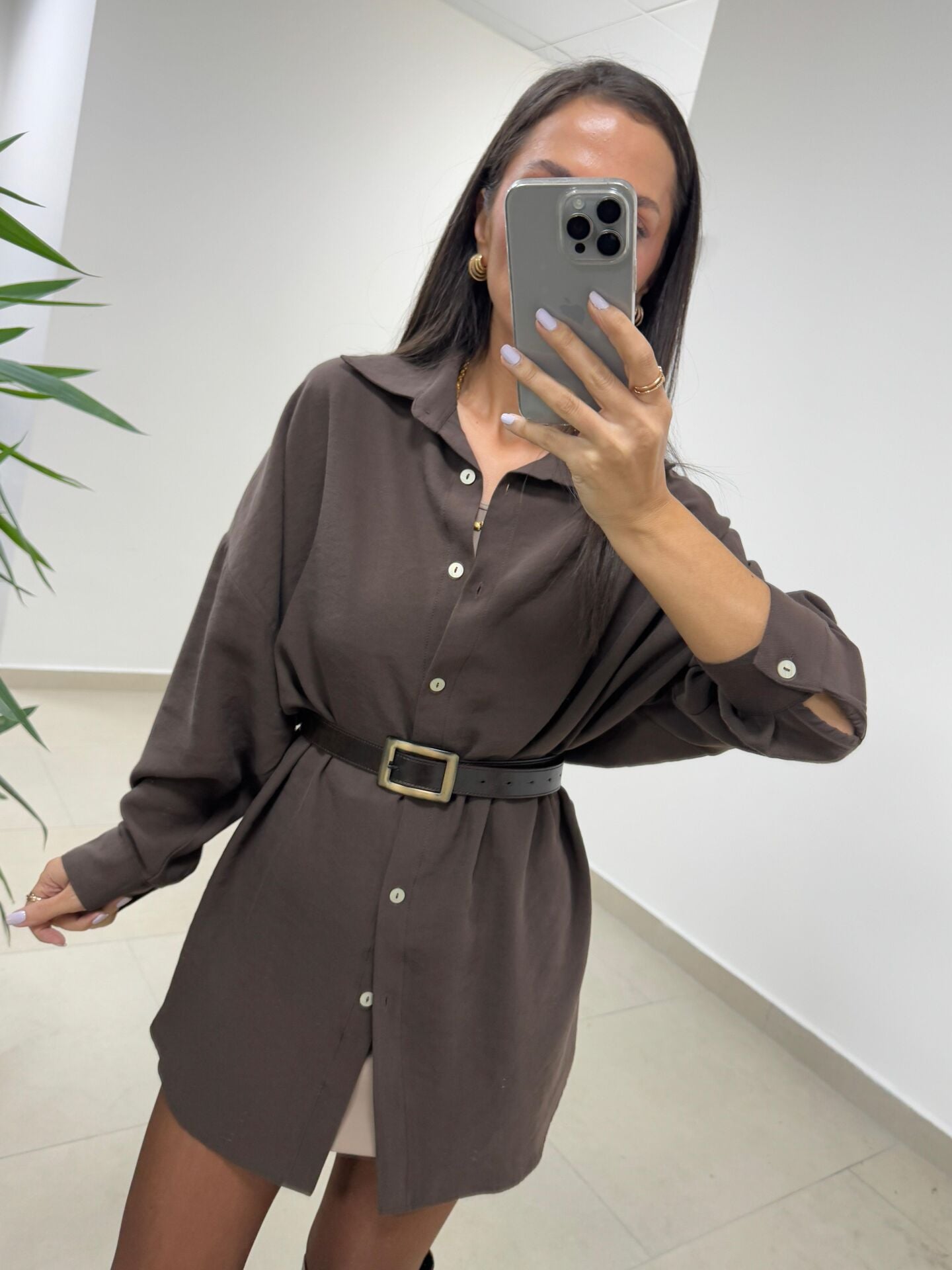 Ms 79377 Kahve Oversize Gömlek