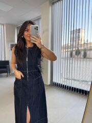 Fw 0360 Fermuar Detaylı Denim Elbise