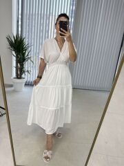 Crinkle Front Back Ribbed White Dress
