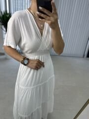 Crinkle Front Back Ribbed White Dress