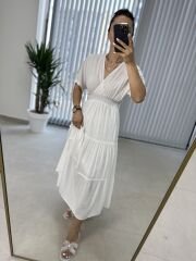 Crinkle Front Back Ribbed White Dress
