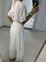Crinkle Front Back Ribbed White Dress