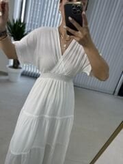 Crinkle Front Back Ribbed White Dress