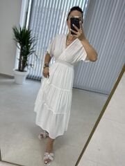 Crinkle Front Back Ribbed White Dress