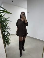 Ms 79377 Kahve Oversize Gömlek