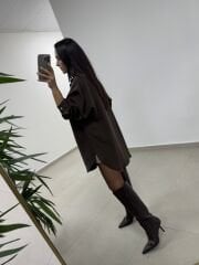 Ms 79377 Kahve Oversize Gömlek