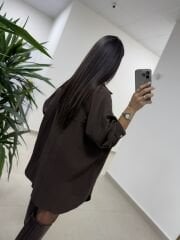 Ms 79377 Kahve Oversize Gömlek