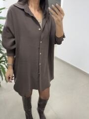 Ms 79377 Kahve Oversize Gömlek