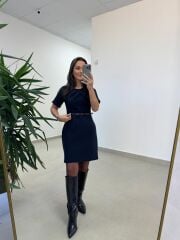 Mc 5111 Laci Yaka Pens Detaylı Elbise