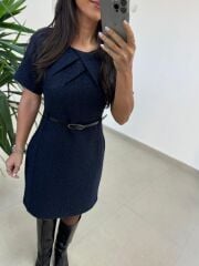 Mc 5111 Laci Yaka Pens Detaylı Elbise