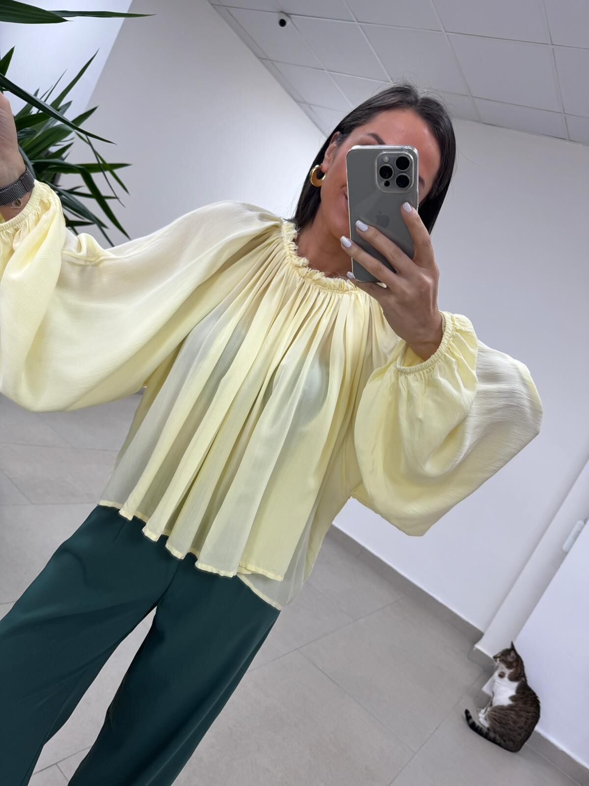 Fp 4959 Yaka Büzgülü Sarı Bluz