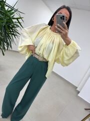 Fp 4959 Yaka Büzgülü Sarı Bluz