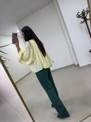 Fp 4959 Yaka Büzgülü Sarı Bluz