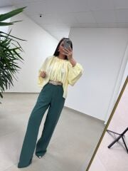 Fp 4959 Yaka Büzgülü Sarı Bluz