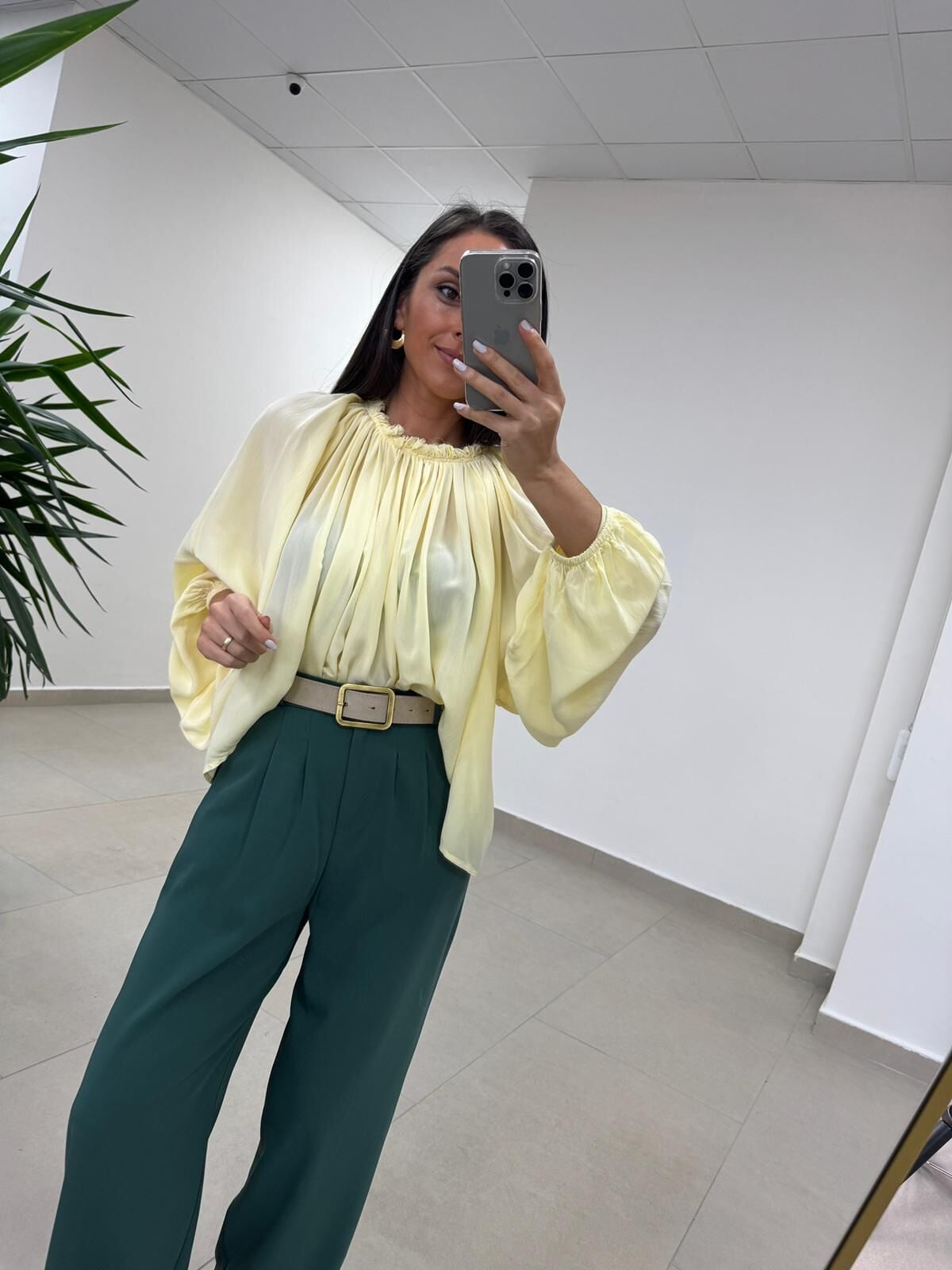 Fp 4959 Yaka Büzgülü Sarı Bluz