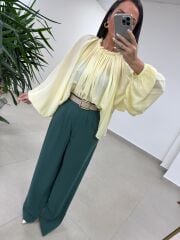 Fp 4959 Yaka Büzgülü Sarı Bluz