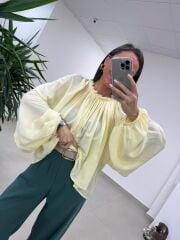 Fp 4959 Yaka Büzgülü Sarı Bluz