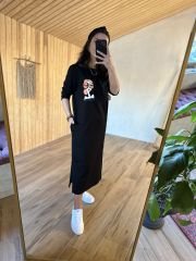 Siyah baskılı sweat elbise