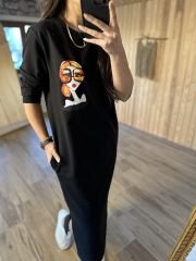 Siyah baskılı sweat elbise