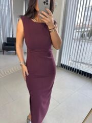 Fw 8164 Pili Detaylı Mürdüm Kalem Elbise
