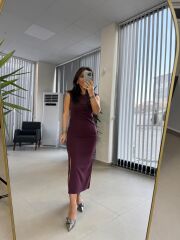 Fw 8164 Pili Detaylı Mürdüm Kalem Elbise