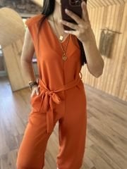 Vatkalı kolsuz turuncu tulum