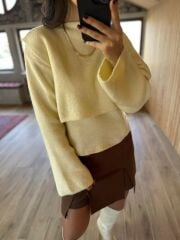 Panço Görünümlü Krem Kazak