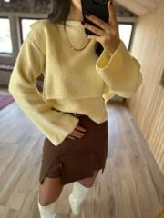 Panço Görünümlü Krem Kazak