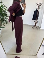 Art 4011 Mürdüm Bel Kuşaklı Ceket Takım