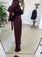 Art 4011 Mürdüm Bel Kuşaklı Ceket Takım