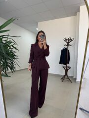 Art 4011 Mürdüm Bel Kuşaklı Ceket Takım