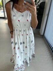 Bb 28950 Ekru Nakışlı Elbise