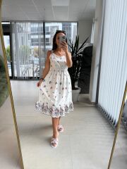 Bb 28950 Ekru Nakışlı Elbise