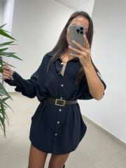 Ms 79377 Siyah Oversize Gömlek