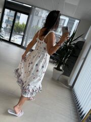 Bb 28950 Ekru Nakışlı Elbise