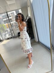 Bb 28950 Ekru Nakışlı Elbise