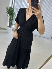 Krinkıl Ön Arka Kuruvaze Siyah Elbise