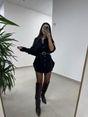 Ms 79377 Siyah Oversize Gömlek