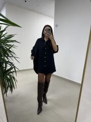 Ms 79377 Siyah Oversize Gömlek