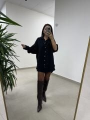 Ms 79377 Siyah Oversize Gömlek