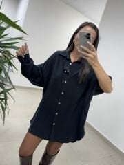 Ms 79377 Siyah Oversize Gömlek