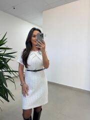 Mc 5111 Beyaz Yaka Pens Detaylı Elbise