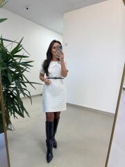 Mc 5111 Beyaz Yaka Pens Detaylı Elbise