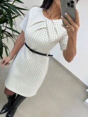 Mc 5111 Beyaz Yaka Pens Detaylı Elbise