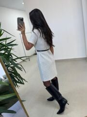 Mc 5111 Beyaz Yaka Pens Detaylı Elbise